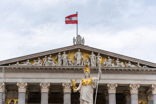 Photography Austrian Parliament building in Vienna, capital of Austria
