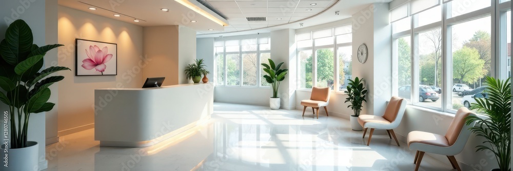 Modern dental clinic reception area, bright interior, dentistry, dentist, health Modern dental clinic reception area, bright interior, dentistry, dentist, health