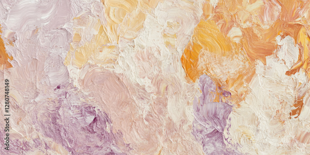 Fototapeta premium A seamless textured oil paint background in pastel peach fuzz, lilac, and burnt orange, inspired by modern abstract art.