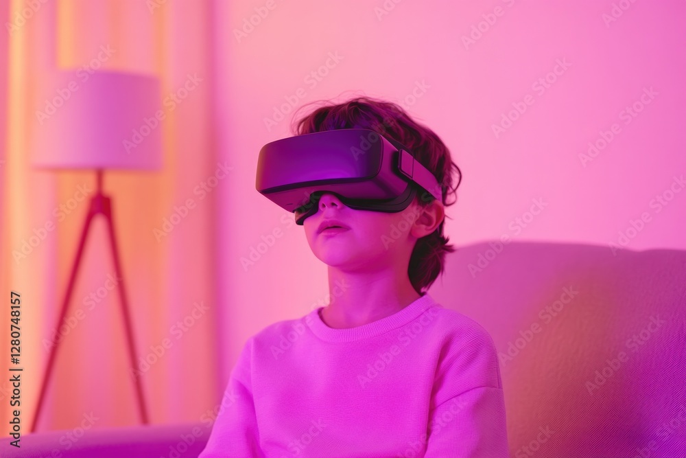 Immersive experience captured with child wearing VR headset in v Immersive experience captured with child wearing VR headset in v
