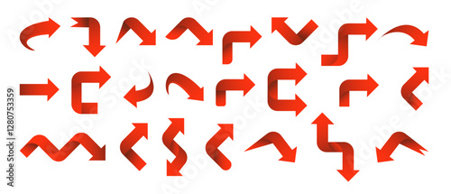 Set red arrow 3D icons pointing up down left right. Vector