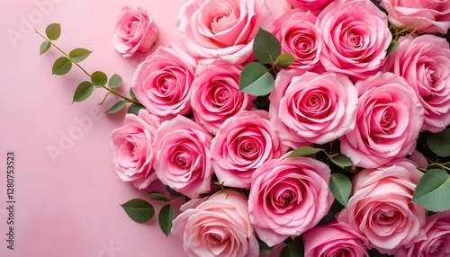Pink roses bouquet, delicate petals, soft focus, romantic floral arrangement