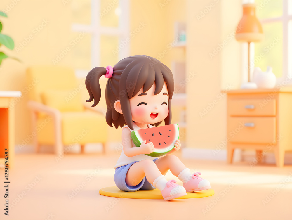 Summer illustration of children eating watermelon to enjoy the coolness, Beginning of Summer solar term to relieve summer heat and cool down poster Summer illustration of children eating watermelon to enjoy the coolness, Beginning of Summer solar term to relieve summer heat and cool down poster