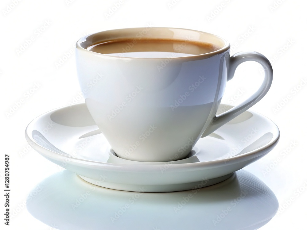 Elegant White Porcelain Coffee Cup and Saucer Set - Isolated on White Background, Copy Space, Business Template Elegant White Porcelain Coffee Cup and Saucer Set - Isolated on White Background, Copy Space, Business Template