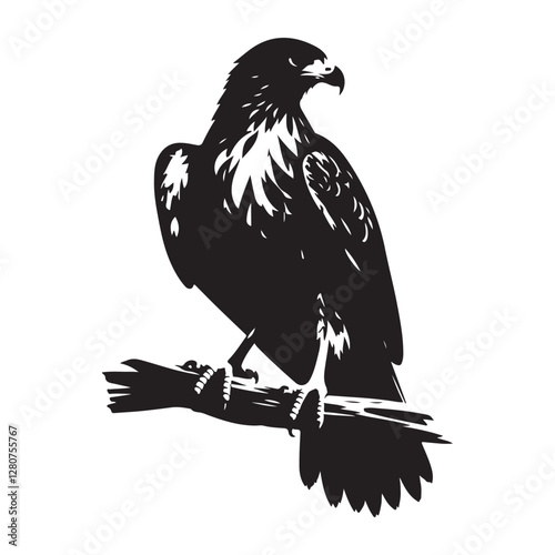 Red-tailed Hawk bird Silhouette Vector Illustration, Solid White Background.