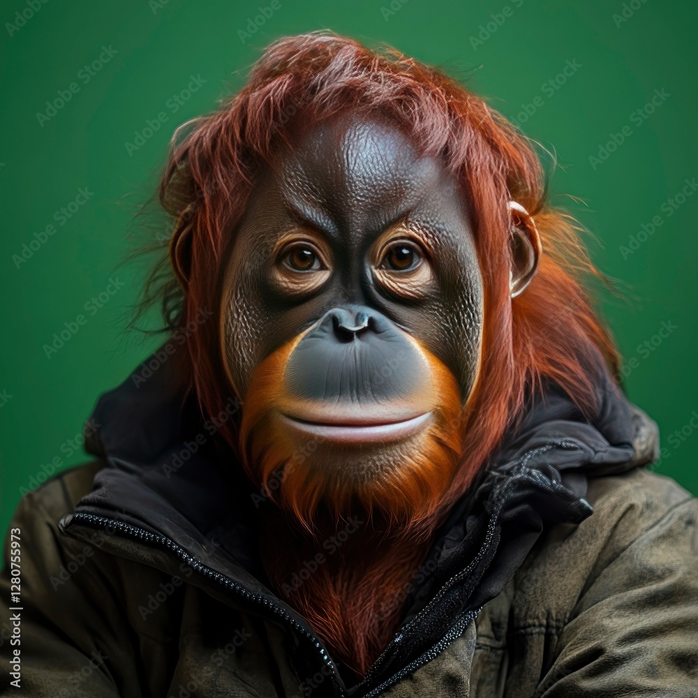 Portrait of a Bornean Orangutan in a Jacket Portrait of a Bornean Orangutan in a Jacket