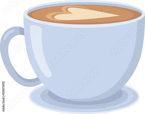 A cup of cappuccino coffee isolated on a transparent background. Illustration of ceramic cup with hot drink