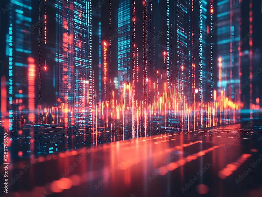 Digital cityscape with glowing data streams Digital cityscape with glowing data streams