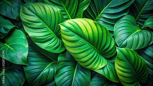 Lush Tropical Green Leaves Background - Fresh Flat Wallpaper Banner