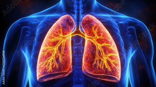 This illustration showcases the human lungs, highlighting their intricate anatomy and respiratory functions. The vibrant colors accentuate the structure within a scientific backdrop