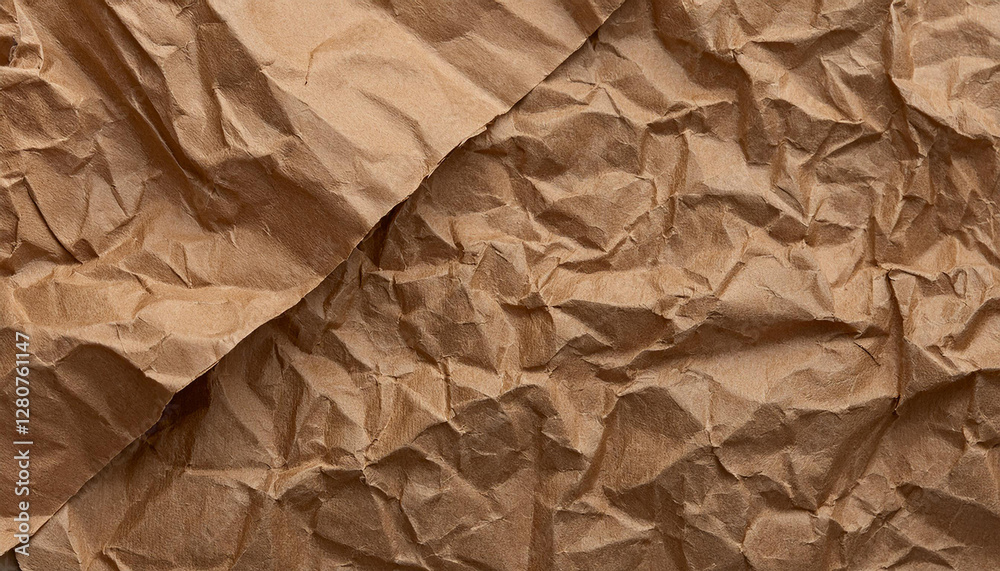 Brown crumbled paper texture background. Natural crinkles and creases. Abstract design. Close-up. Brown crumbled paper texture background. Natural crinkles and creases. Abstract design. Close-up.