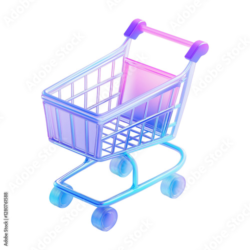 3d shopping cart icon holographic gradient effect on isolated transparent background