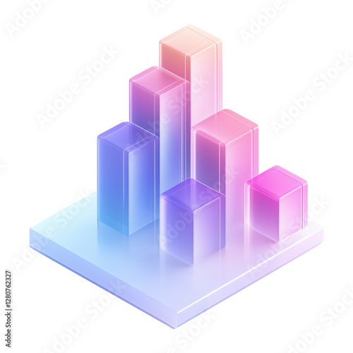 3d growth graph icon holographic gradient effect on isolated transparent background