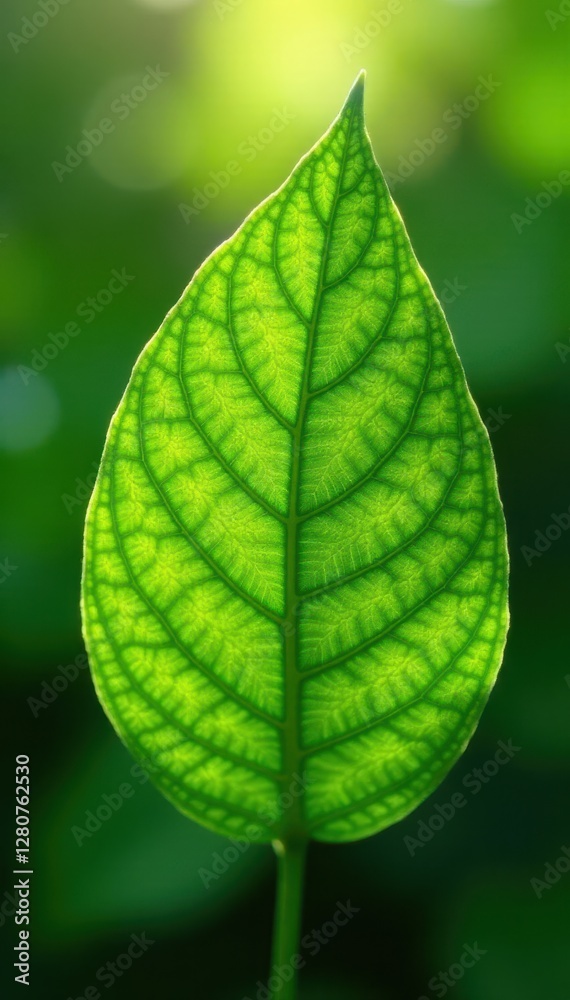 Obraz premium Vibrant green leaf, intricate veins, sunlight, macro, garden