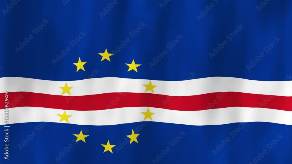 Cape Verde flag country animation 3D symbol design waving in wind movement national patriotism world culture emblem banner stars West Africa republic blue red yellow white