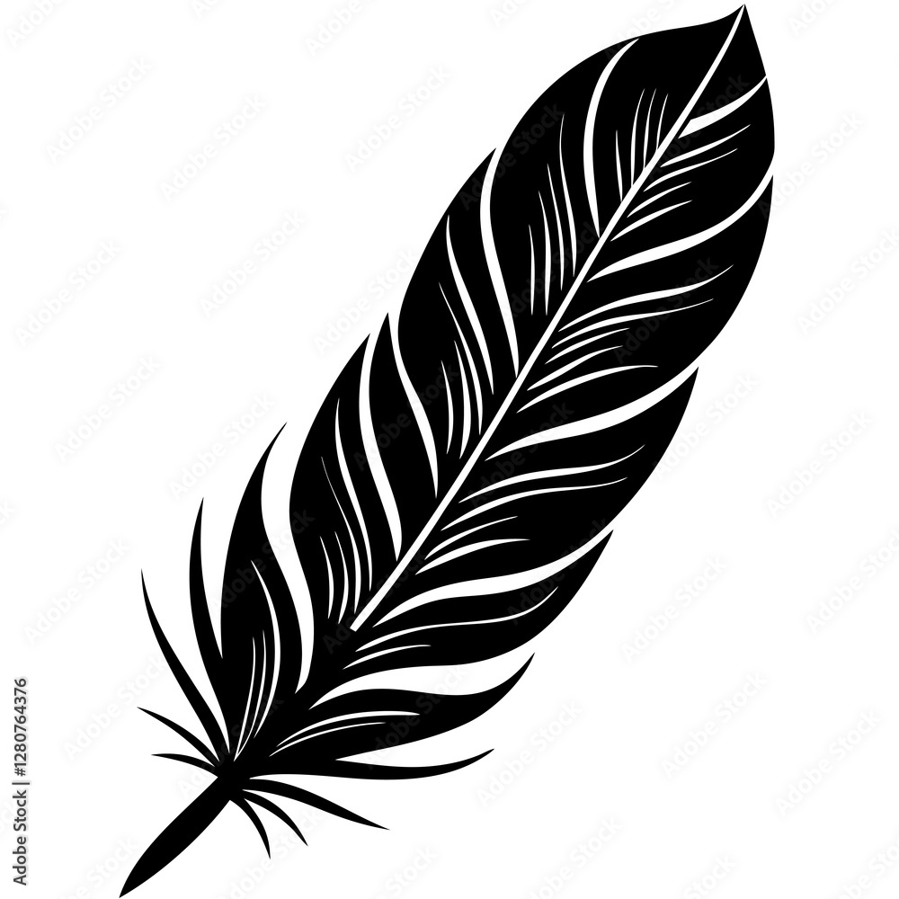 Classic Feather Silhouette Vector Perfect for Logos & Designs.