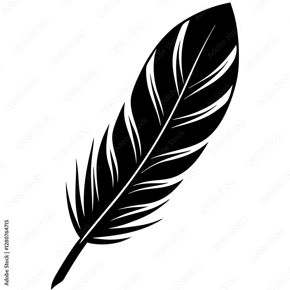 Fototapeta premium Black Feather Silhouette Vector Icon Crisp & Detailed.