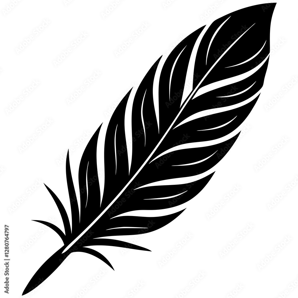 Fototapeta premium Black Feather Silhouette Vector Icon Crisp & Detailed.