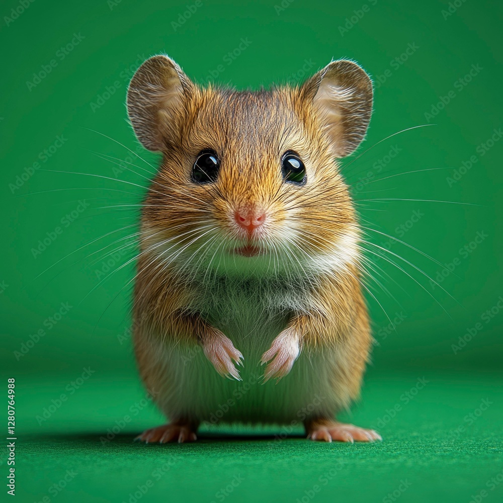 Adorable Little Mouse Posing on Green Background Adorable Little Mouse Posing on Green Background