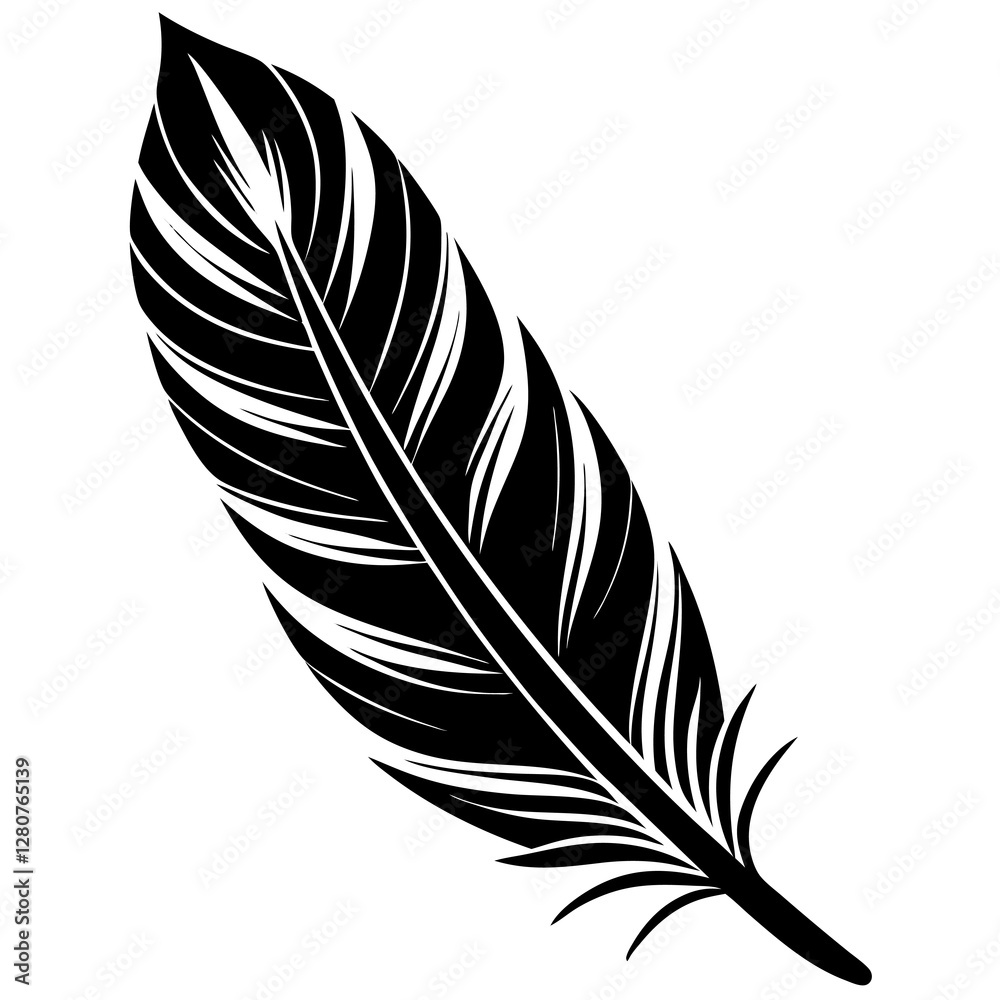 Obraz premium Feather Silhouette Vector Icon White Background.