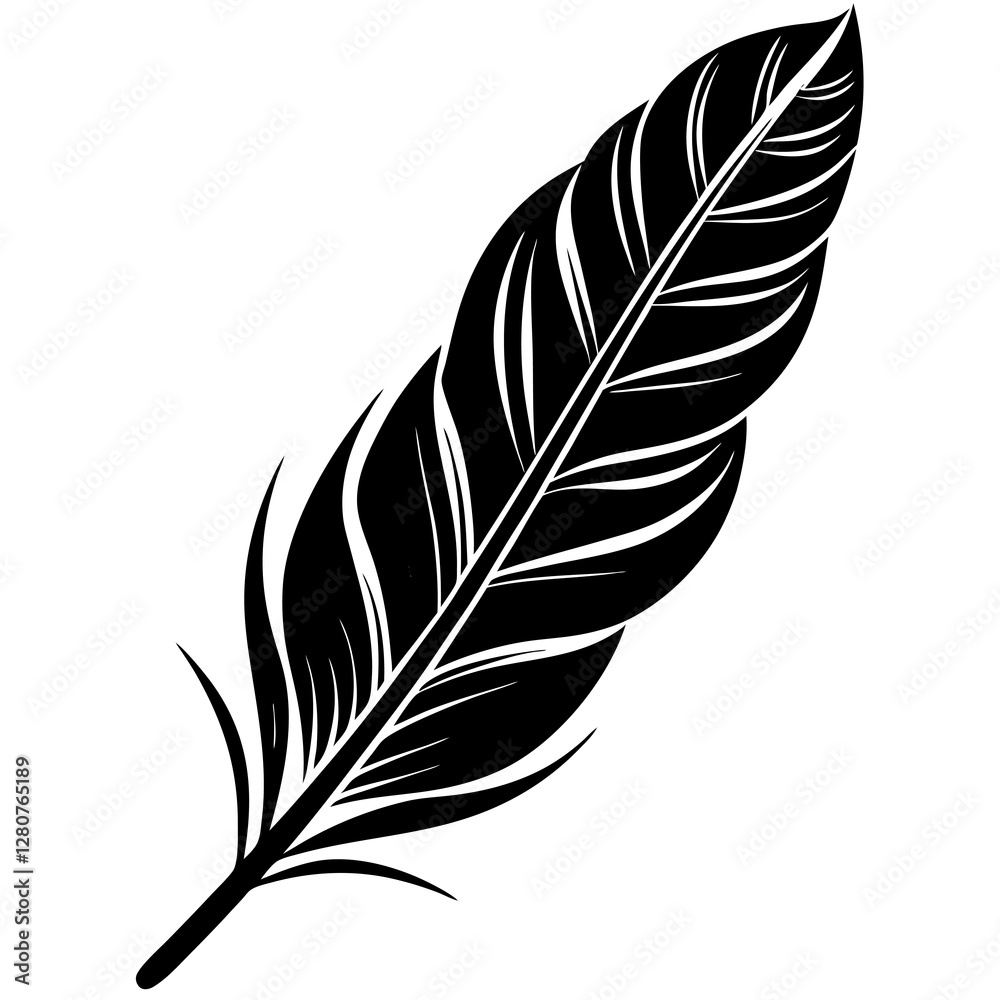 Obraz premium Feather Silhouette Vector Icon White Background.