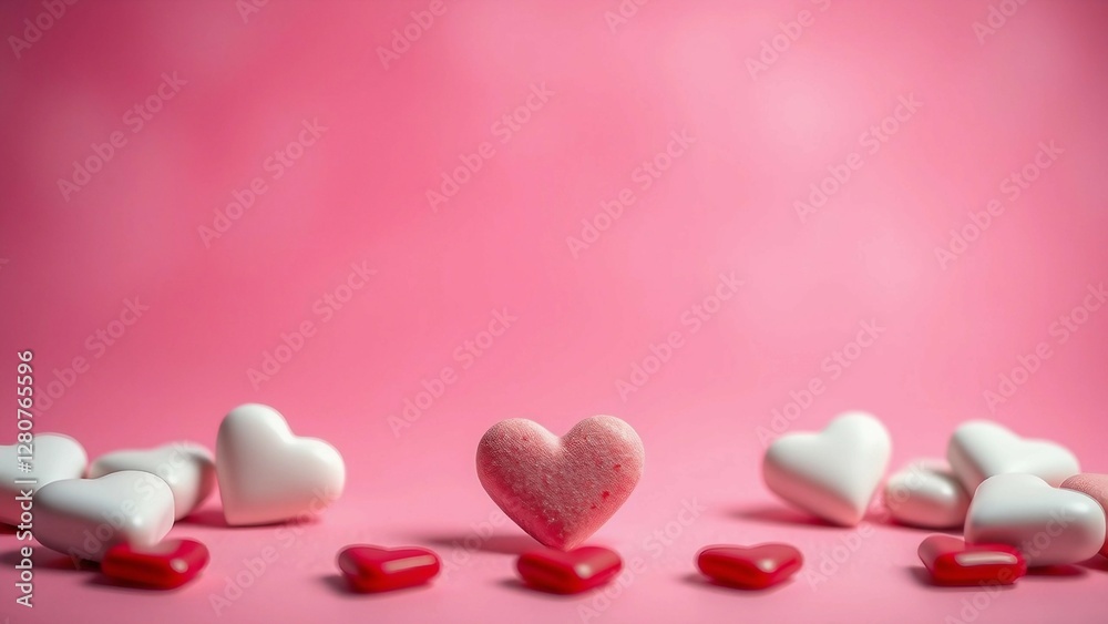 Romantic heart candies border on pink backdrop for valentines day Romantic heart candies border on pink backdrop for valentines day