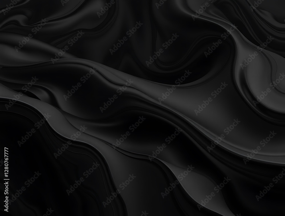 Abstract Background Featuring Smooth Flowing Waves Of Black Fabric Creating A Luxurious And Elegant Texture