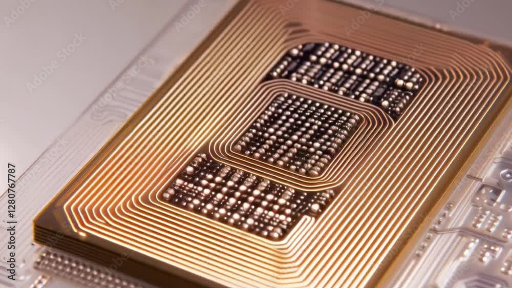Close-up of a microchip processor with AI computation power on a silicon motherboard, representing advanced technology in computing, mobile ARM programming, and circuit board innovation. Close-up of a microchip processor with AI computation power on a silicon motherboard, representing advanced technology in computing, mobile ARM programming, and circuit board innovation.