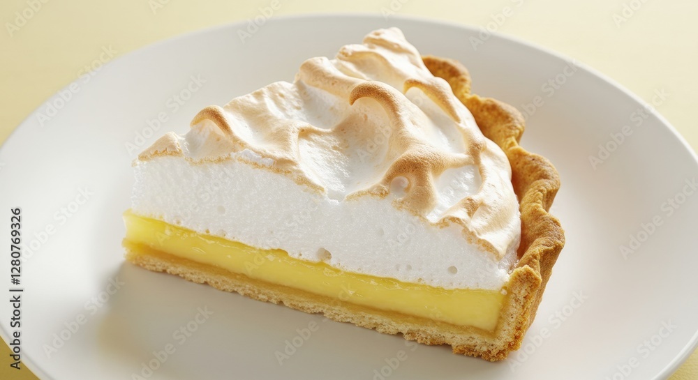 Delicious slice of Lemon Meringue Pie with perfect golden meringue peaks Delicious slice of Lemon Meringue Pie with perfect golden meringue peaks