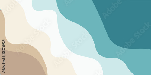 Abstract blue sea and beach summer background with paper waves and seacoast for banner, invitation, poster or website design. Paper cut style, 3d effect imitation, space for text, vector illustration