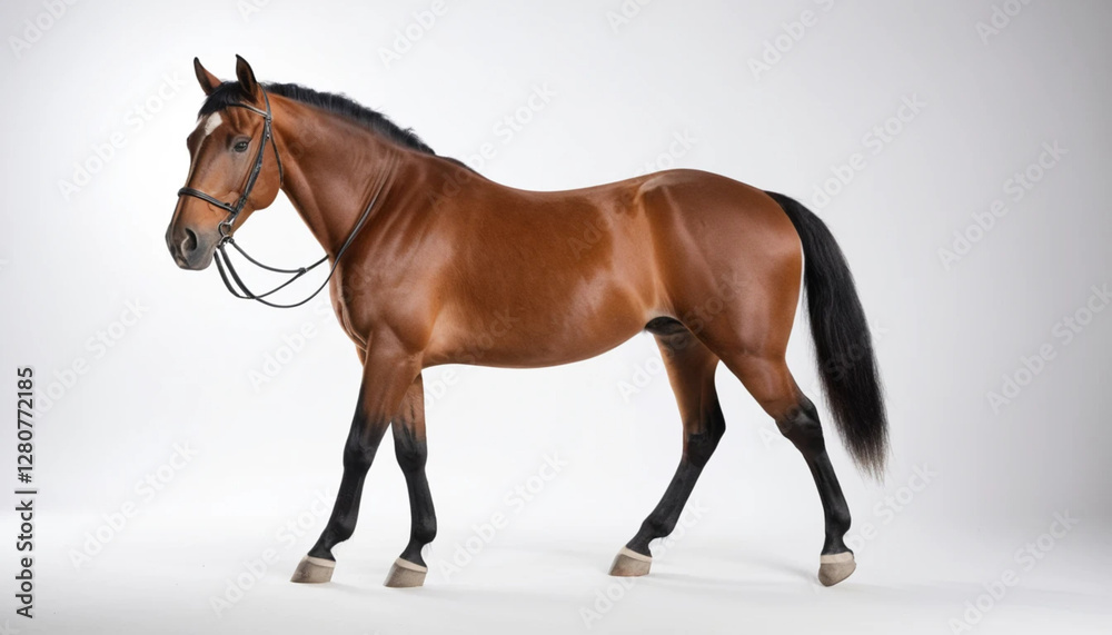 Obraz premium Elegant Brown Horse Standing in Studio Posing with Bridle on