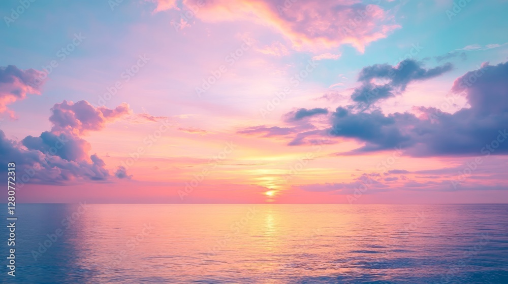 Soft pastel sunset sky over a calm ocean dreamy and soothing colors Soft pastel sunset sky over a calm ocean dreamy and soothing colors