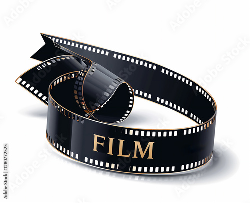 Roll of retro movie projector or camera negative film strip roll used by photographers to create a photograph, black and white filmstrip stock illustration image