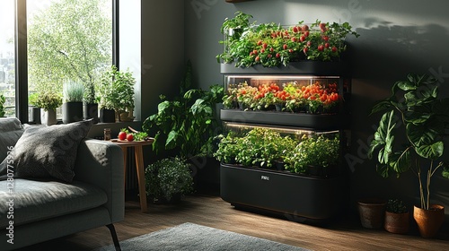 Indoor vertical garden thriving in modern apartment