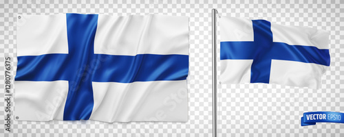 Vector realistic illustration of Finnish flags on a transparent background.