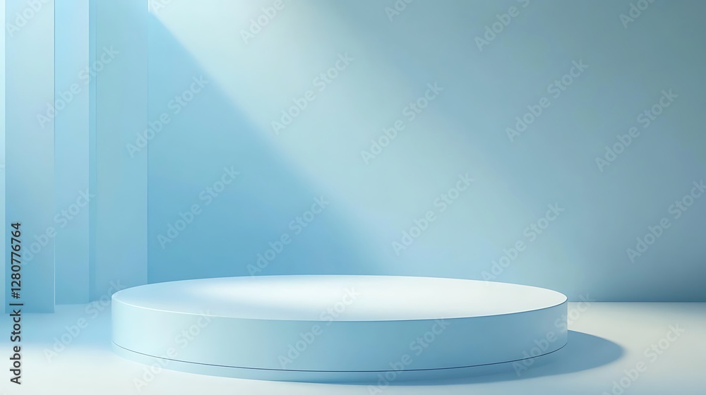 Minimalist Blue Cylindrical Display Platform Setting Minimalist Blue Cylindrical Display Platform Setting