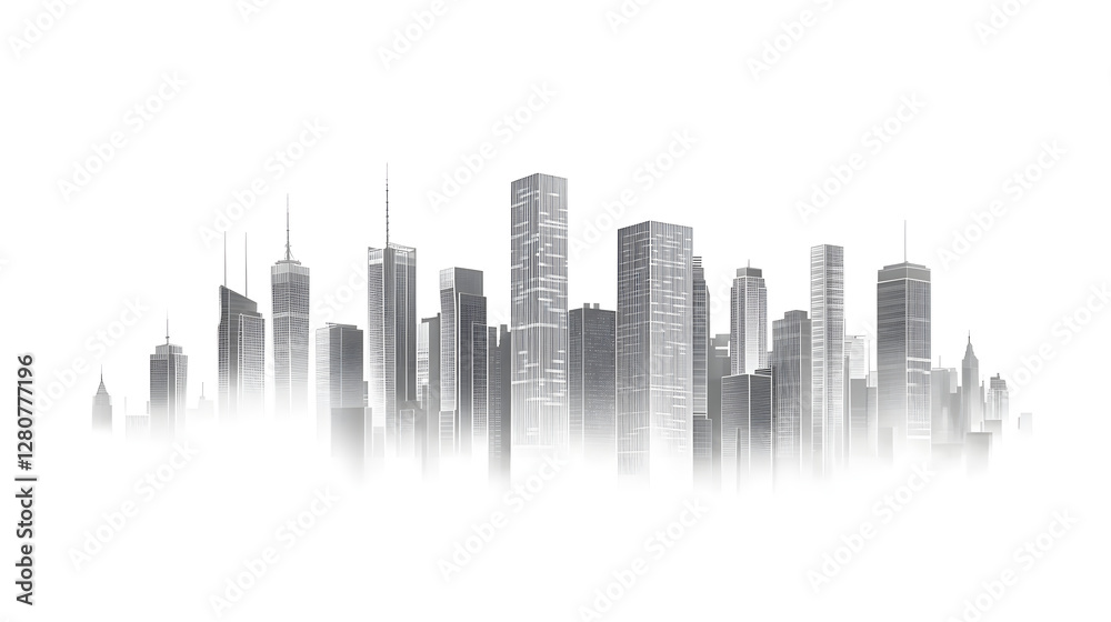 Naklejka premium A city skyline made of gray lines, vector illustration 