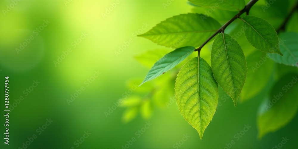Vibrant Green Leaves on a Branch, Illuminated by Soft Sunlight, Creating a Peaceful and Serene Natural Scene Vibrant Green Leaves on a Branch, Illuminated by Soft Sunlight, Creating a Peaceful and Serene Natural Scene