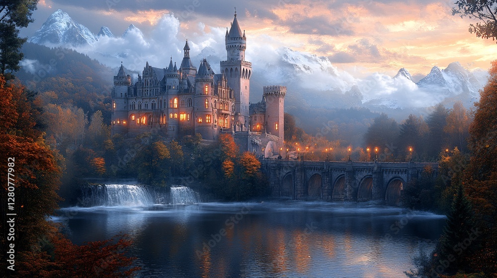 Fototapeta premium An enchanted castle where paintings come to life and whisper secrets