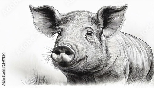 Wallpaper Mural 白い背景に描かれた黒い線の豚のスケッチ Torontodigital.ca