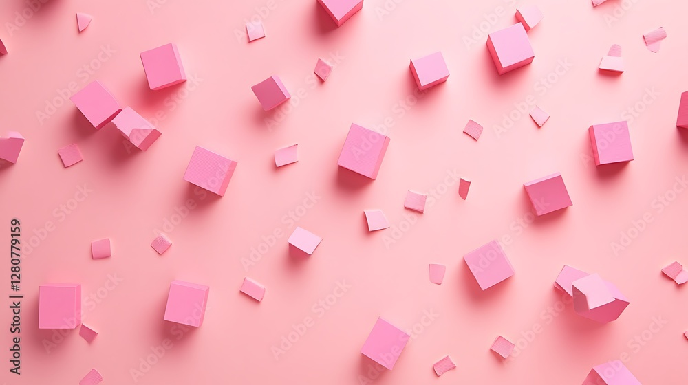 Pink Cubes Scattered Across a Pink Background Pink Cubes Scattered Across a Pink Background