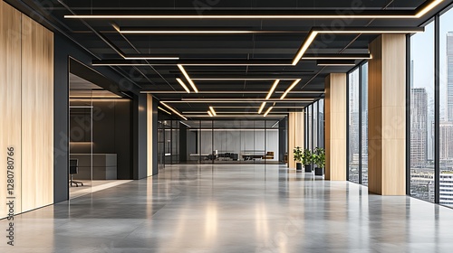 Elegant modern office interior with sleek design and bright lighting