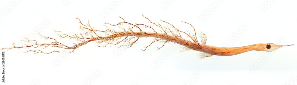 Long, slender fish with intricate patterns, white isolate background. Long, slender fish with intricate patterns, white isolate background.
