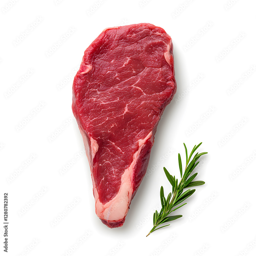 Fototapeta premium Fresh raw beef ribeye steak top view isolated on white background