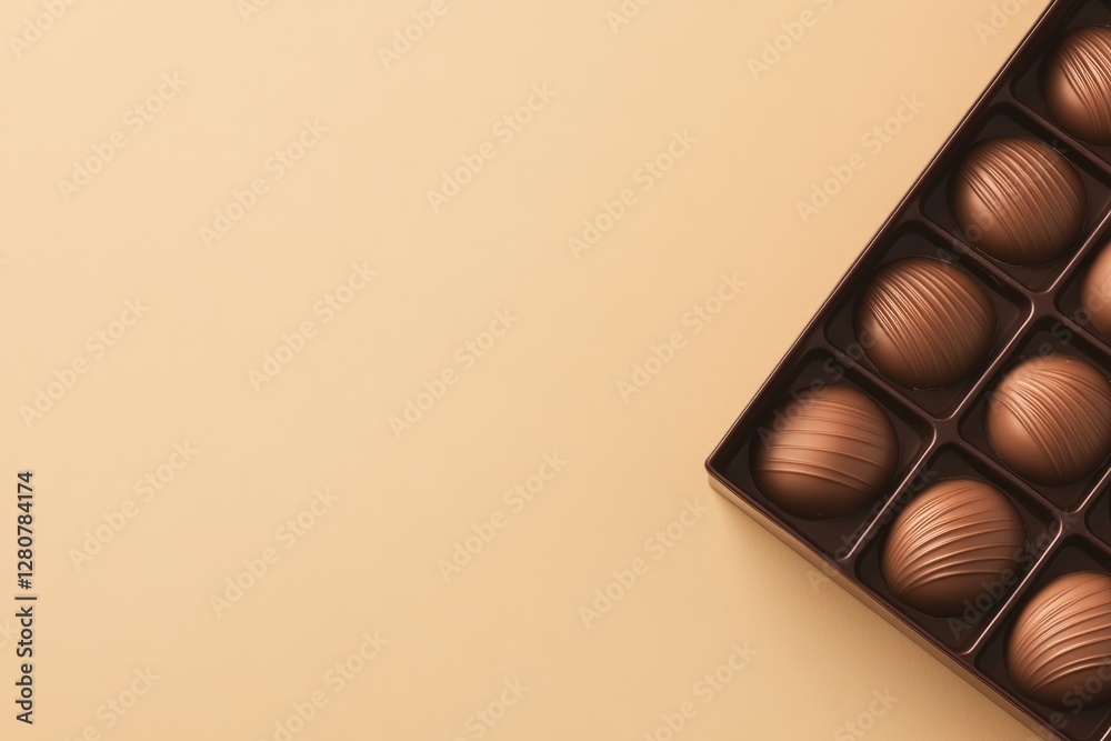 Obraz premium Elegant chocolate box showcases rich, round treats on soft beige