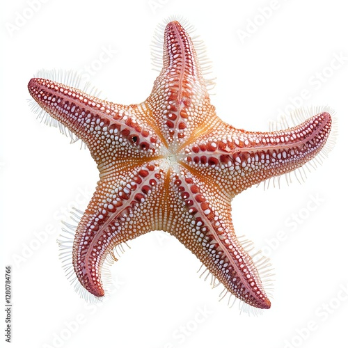 Red starfish isolated on a white background, showcasing its unique patterns and texture. photo