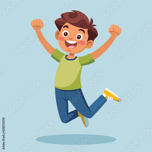 Happy boy jumping up in air