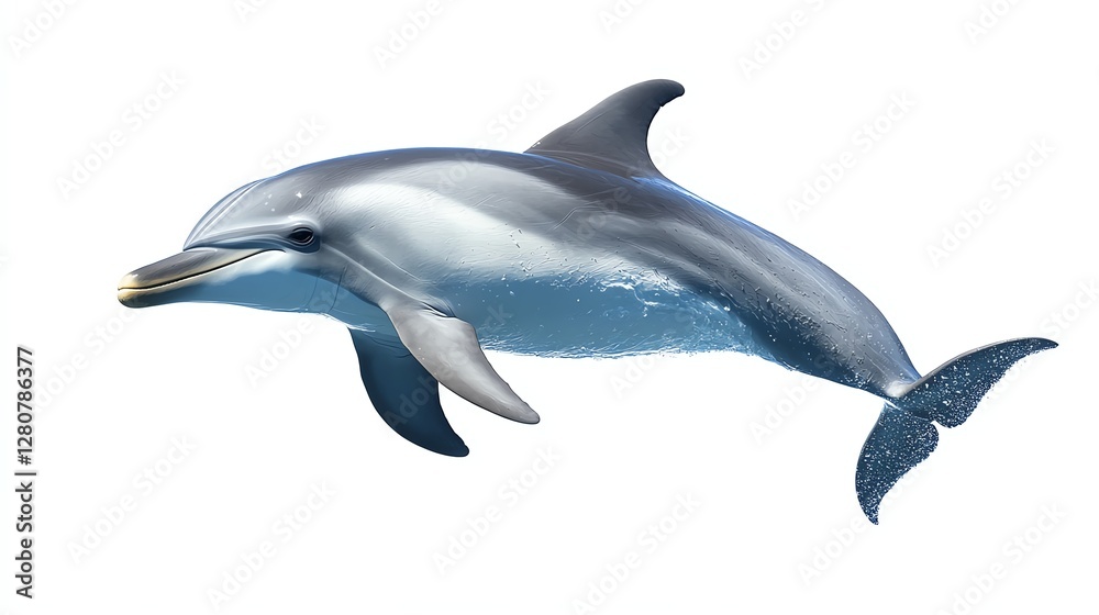 Dolphin swimming gracefully in clear water, white isolate background. Dolphin swimming gracefully in clear water, white isolate background.