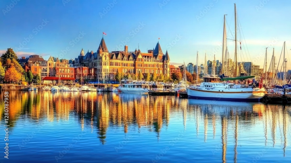 Fototapeta premium Stunning Summer Scene of Victoria, BC: Vibrant Inner Harbour on Vancouver Island