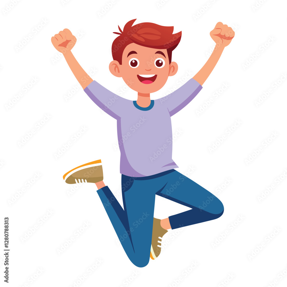 Happy boy jumping up in air Happy boy jumping up in air